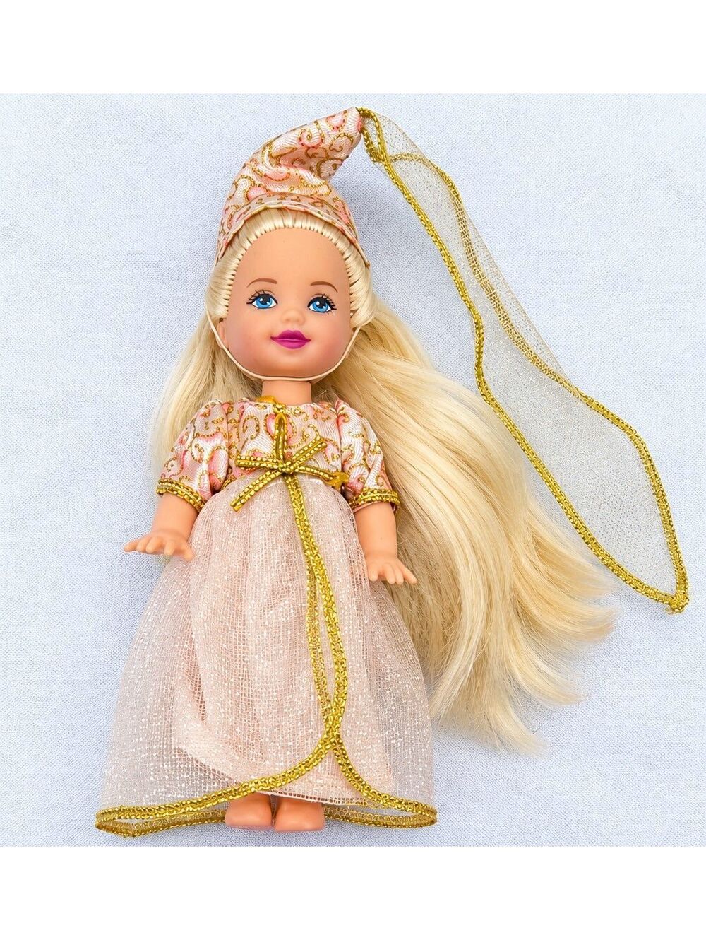 Vintage 1994 Mattel Blonde Mini Doll Princess Fairy Pink Gold Dress 4.5"